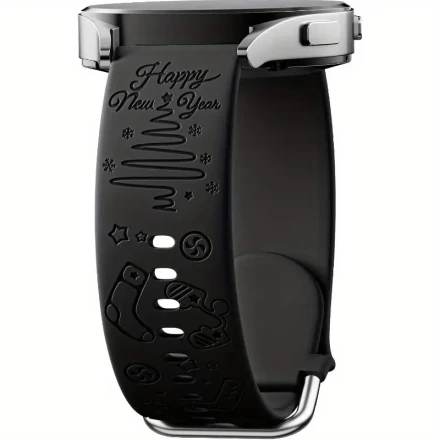 1pc Festive Engraved Silicone Band, 20mm Stainless Steel Holiday Strap for Samsung Galaxy Watch Series, Santa Black Design, Compatible with Watch 4/5/6/7, FE, Active 2, Watch 3, 5 Pro