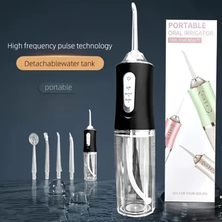 Sleek Black USB Rechargeable Electric Water Flosser - 800mAh Lithium Polymer Battery, Portable Dental Oral Irrigator with Transparent Reservoir & Digital Display, Ideal for Home Use, Rechargeable Water Flosser