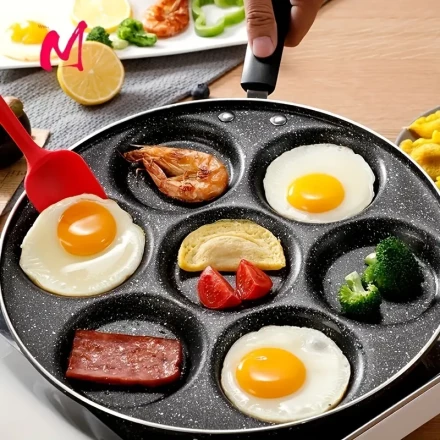 Easy-Clean Non-Stick Iron Pancake Pan with 7 Holes - Perfect for Mini Pancakes & Eggs, Ideal for Home Cooking & Outdoor Adventures