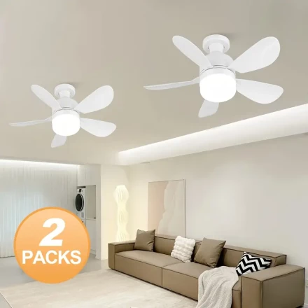 1pc Smart Dual-Light LED Ceiling Fan with Remote Control, 3 Adjustable Light Modes & Speeds, Easy-to-Install Flush Mount Fan Lamp, Ideal for Bathroom, Bedroom, Basement, Kitchen, Living Room - E26/E27 Base, Non-Waterproof, Hardwired Home Use