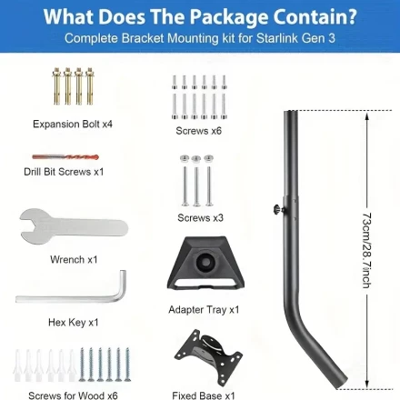Adjustable Starlink Gen 3 Mount Kit - Versatile Pole & Wall Mount Options, Compatible with V3 Standard Dish, Easy Installation Angle Adjustment, Durable Steel Construction, Versatile Dish Mount|Customizable Installation|Secure Dish Attachment