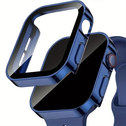 Hard PC Case for IWatch Series 10/9/8/7/6/SE/5/4 with Tempered Glass Screen Protector, Ultra-Thin Straight Edge Protective Cover for IWatch 42mm 46mm 44mm 45mm 40mm 41mm