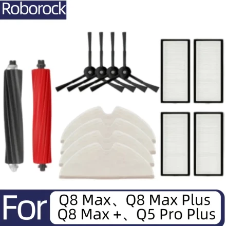 Roborock Replacement Parts Kit for Q8 Max, Q8 Max Plus, Q8 Max+, Q5 Pro Plus - Includes Main Brush, HEPA Filter, Mop, Dustbag - Uncharged, No Battery - Accessory Set