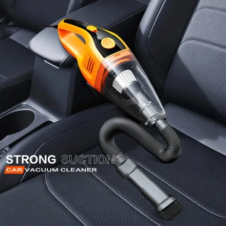 CascadeVac Handheld Car Vacuum Cleaner with Strong Suction 6KPa, Portable 12V Vehicle Vacuum with Crevice Tool, Cloth Filter, One-Click Dusting, 3-5m Cord, Low Noise 40dB, 0-200W Power Range, Plastic Body - Ideal for Auto, Home, RVs & Office Use