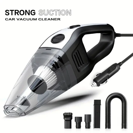 CascadeVac Handheld Car Vacuum Cleaner with Strong Suction 6KPa, Portable 12V Vehicle Vacuum with Crevice Tool, Cloth Filter, One-Click Dusting, 3-5m Cord, Low Noise 40dB, 0-200W Power Range, Plastic Body - Ideal for Auto, Home, RVs & Office Use