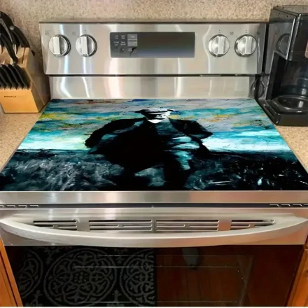 An Abstract Art Gas Stove Protector - High Temperature Resistant And Scratch-Proof, Featuring Modern Artistic Design, Easy to Clean, Adding an Artistic Touch to Your Kitchen.