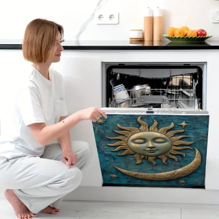 1pc Sun and Moon Mythology Vinyl Magnetic Dishwasher Cover - Reusable, No Power Needed, Durable PVC Decorative Sticker for Dishwashers, Fridges, Washing Machines, and Cabinet Decor, Dishwasher Magnetic Cover Decorative