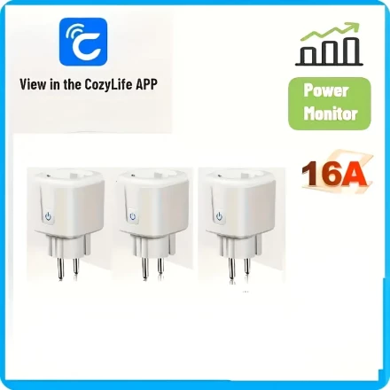 Smart European Socket with Power Monitoring, Supports Alexa and Google Assistant Voice Control, with Timer Function, APP Remote Control, No Hub Required 16A