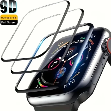 3pcs HD Clear Screen Protector for Apple Watch Series 7/6/5/4/3/SE, Soft Glass Full Coverage Film, Waterproof, Fits 49mm/45mm/44mm/42mm/41mm/40mm/38mm - Non-Glass, Transparent, Screen Protection