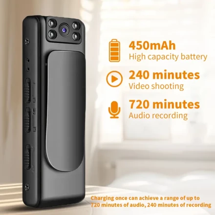 YIIYRY 1080P Night Vision Action Camera with Infrared, 4 Fill Lights, USB Rechargeable - Portable DV Camera for Snowboarding and Outdoor Adventures, Clip Design, Memory Expansion (SD Card Not Included, Charger Removed), Night Vision Recording|Sleek Black 