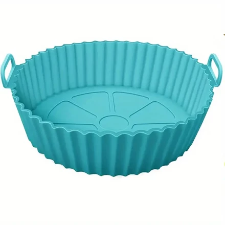 1pc Silicone Air Fryer Mat - 8-Inch Collapsible, Reusable High-Temperature Baking Pan with Handle, Ideal for Air Frying and Baking, Baking Essentials|Collapsible Design|Silicone Construction, Air Fryer Baking Tray