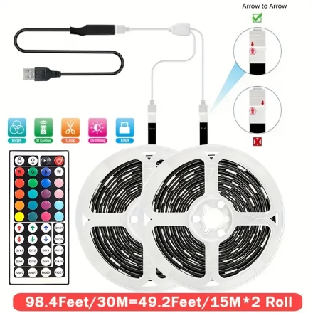 1pc RGB LED Strip Lights, USB Powered 5050 Color Changing Backlight with Remote Control, Non-Waterproof Infrared Sensor for Home, Bedroom, Christmas Party, Festival Decor