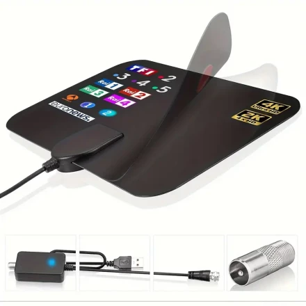 2024 Ultra-Range 300 Mile Indoor Digital TV Antenna with Amplifier - USB Powered, HD/4K Compatible, Includes High-Quality 5.49meter Coaxial Cable