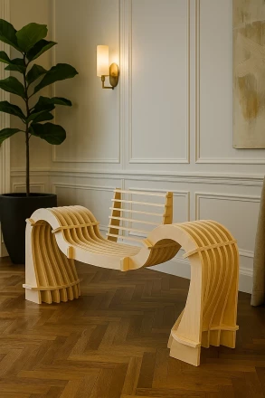 Curved Sculptural Wooden Bench