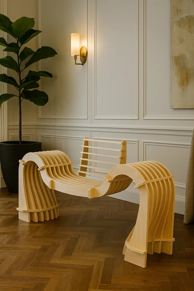 Curved Sculptural Wooden Bench