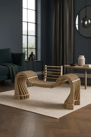 Curved Sculptural Wooden Bench