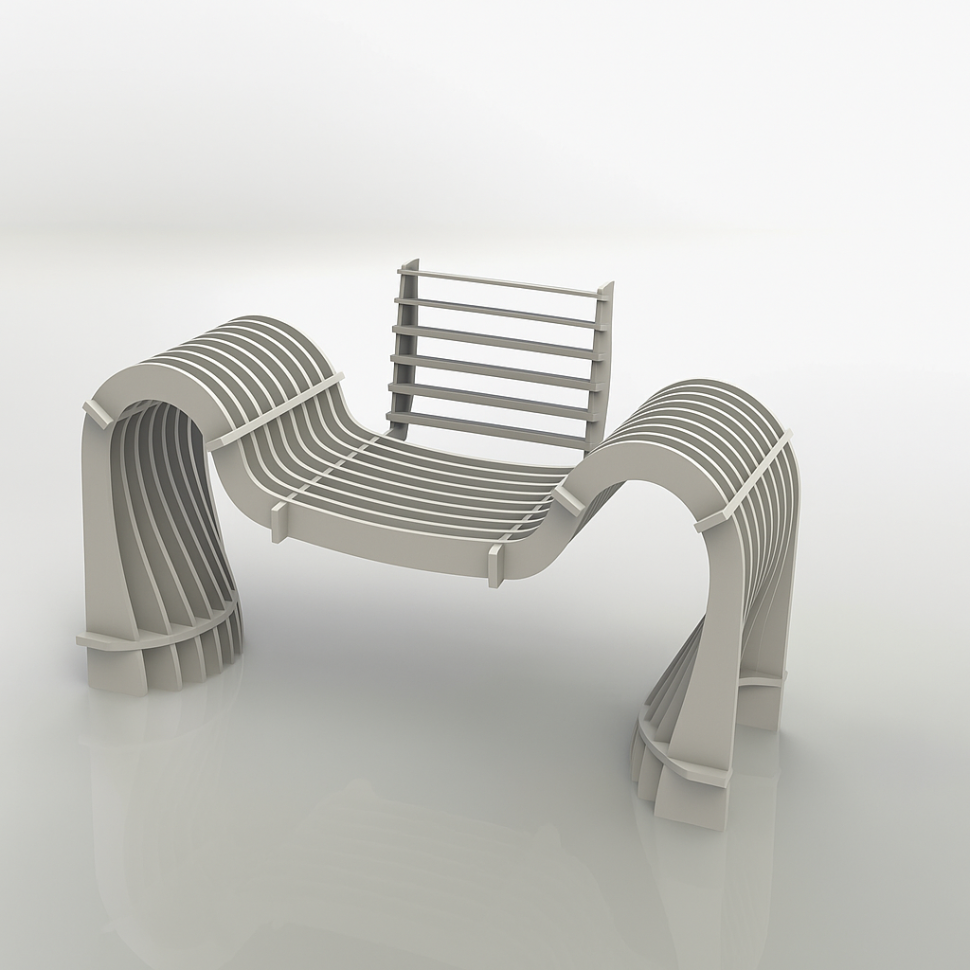 Curved Sculptural Wooden Bench