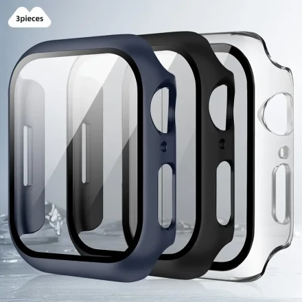 3pcs Waterproof Case for Apple Watch 40mm 41mm 44mm 45mm Series 4/5/6/7/8/9 with Tempered Glass Screen Protector, for iWatch Full Protection Hard PC Bumper Protective Case Face Mask for Men and Women