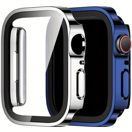 2pcs Full-Rim PC Case for Apple Watch Series 1-10 & SE, 360° Protection with Built-in Glass Screen Protector, Lightweight Non-Scratch, Water-Resistant, Checkered Pattern, Compatible with 40mm to 46mm Models, Smart Watch Case Cover