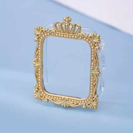 A Polyurethane Crown Design Phone Case, Adorned with Crystals, Suitable for Apple Watch Series 5/6/7/8/9/SE, Compatible with 40/41/44/45Mm Models - a Protective Watch Band Accessory Without a Battery.