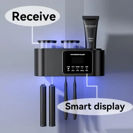 Wall-Mounted Smart Toothbrush Rack, Punch-Free, USB Charging, Compatible with Two Cups, to Protect Your Family