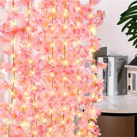 1pc 2M/6.56ft 20 Leds LED Cherry Flower String Lights, Battery Powered Warm White Fairy Lights For Birthday Party Wedding/New Year/Christmas Festival/Bedroom Decoration (Battery Not Included)