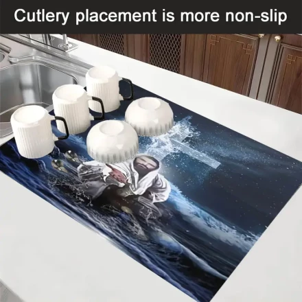 1pc Religious Faith Gas Stove Protection Mat - High Temperature Resistant and Scratch Resistant, Jesus Walking on Water Pattern, Easy to Clean, Bring Faith and Miracles to Your Kitchen