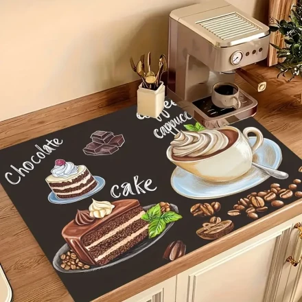 1pc Coffee Cake Food Lover Pattern Heat-Resistant Stove Protector Mat, Measuring 72.01 cm X 51.99 cm, Glass Stove Protector, Scratch-Resistant Stove Cover, Dishwasher Safe Natural Rubber Mat for Kitchen Cooking.