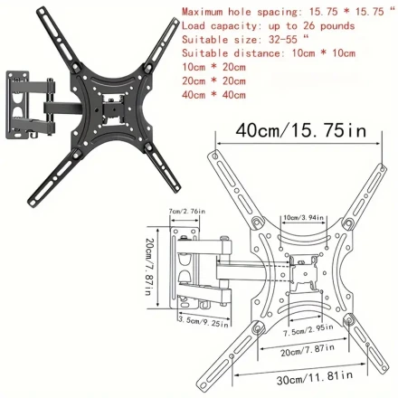 Versatile Wall-Mount Bracket for TVs & Monitors - Adjustable Swivel, Tilt, and Extension Arm, Fits 81.28-139.7cm LED LCD Screens up to 40.01x40.01cm, Durable Iron Construction