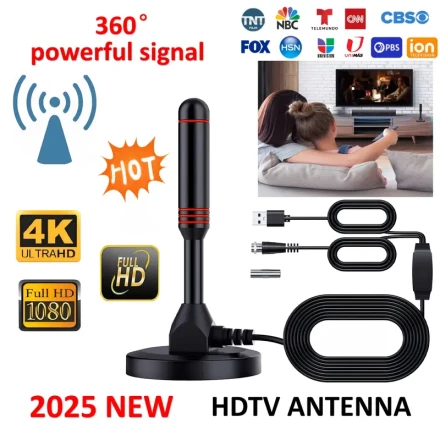 HDTV 4K Indoor Outdoor Antenna, Digital TV Antenna HDTV 4K High Definition, Signal Booster, Long Distance Reception, 1080P Digital Antenna, HDTV Antenna Satellite HD VHE UHE High Gain Antenna, for Home TV, Car TV Receiver Signal, Support: HDTV, DVB-T2, DT