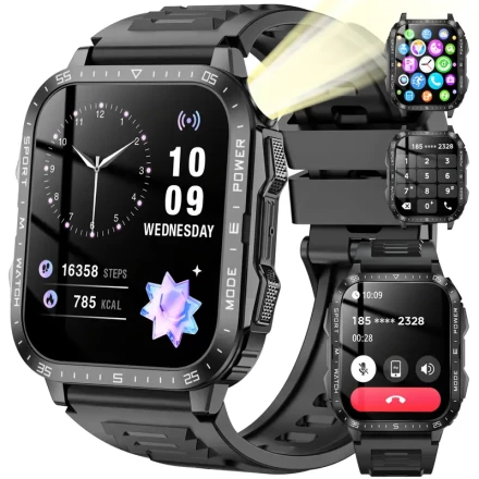 1pc Gawsug Smartwatch for Men & Women - 4.98cm IPS Display,, 430mAh Battery, 5.3 Wireless, 240p Resolution, 100+ Exercise Modes, LED Flashlight, Voice Assistant, Digital Pedometer, USB Charging, Silicone Strap, Compatible with iOS & Android