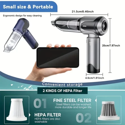 Powerful Portable Handheld Vacuum Cleaner - Mini Vacuum, with 10 Spare Filters and Storage Bag, 15000Pa High Power Air Duster, for Quick Cleaning, Rechargeable, with Metal Filters and Multi-Nozzles for Car, Computer, Sofa, Office, Pet, Home, Gifts