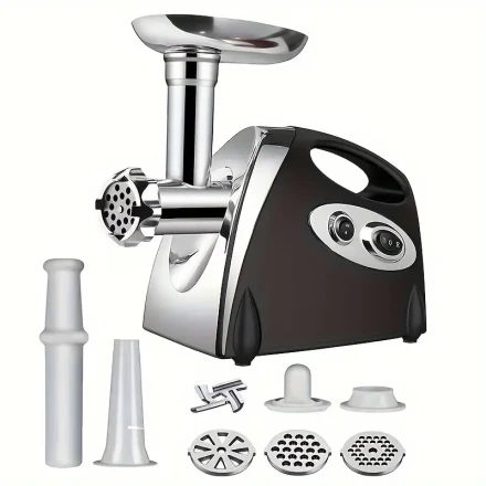 1pc SENBOWE Electric Meat Grinder, 220-240V Fully Automatic Stainless Steel Mincer with 3 Grinding Plates, Sausage Stuffer, Food Pusher, Mixing & Chopping Attachments, Kubbe Kit - EU Plug Kitchen Appliance