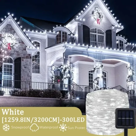 Solar-Powered Christmas String Lights, 8 Lighting Modes,, Nickel Battery, for Outdoor Tree, Yard, Garden, Deck, Fence, Patio, Balcony, Wedding Decor
