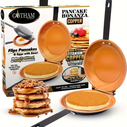 EZDEXIAOWU - HB Non-Stick Titanium Copper Pancake Bonanza Folding Pan, Double-Sided, Perfect for Daily Cooking, No Battery Required