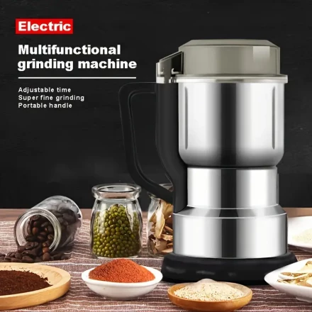 220V European Standard 1pc, Stainless Steel Large Electric Mill, Household Grain Grinder, Dry Grinding Wall Breaking, Upgraded 4 Blades, One-button Start, Fine Powder, Multi-function Grinding, Suitable For Grains And Chinese Medicine Ingredients