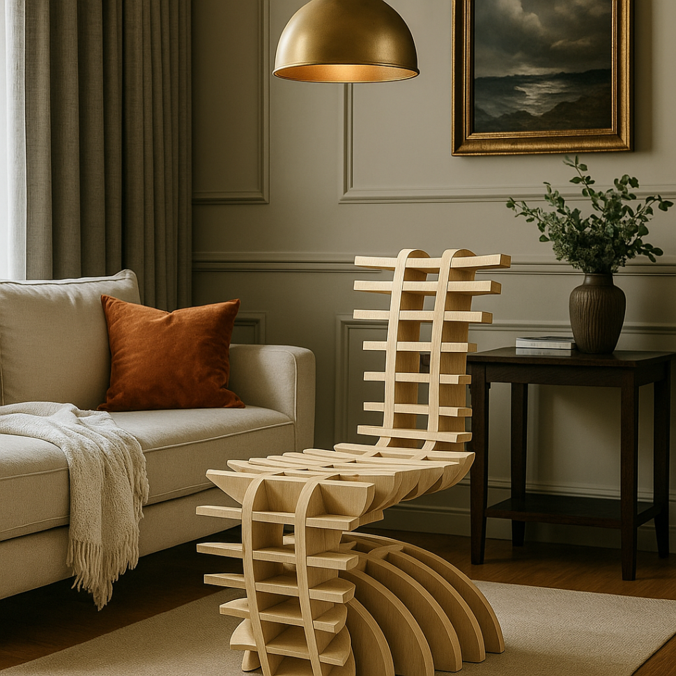Sculptural Wooden Accent Chair