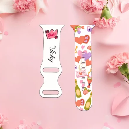 A Custom Creative Pattern Design Featuring a Heart Print, Made from Skin-Friendly Silicone, Suitable for Apple Watch Ultra 2/Ultra 49Mm, Series 10 46Mm, 9/8/7 45Mm, SE2/SE/6/5/4 44Mm, And 3/2/1 42Mm.