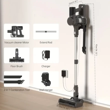 Cordless Vacuum With LED Display, 30Kpa Stick Vacuum Cleaner Cordless With Anti-Tangle Brush, Fade Free Suction For Pet Hair, Carpet And Hard Floor TD1 Mate