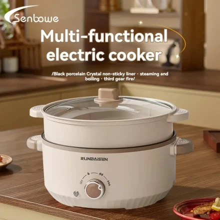 EU Plug Large Capacity Electric Stew Pot, Household Electric Boiling Pot, Electric Hot Pot, Multifunctional Cooking Pot, Integrated Pot, Dormitory Non Stick Electric Stir Fry Pot, Electric Steamer