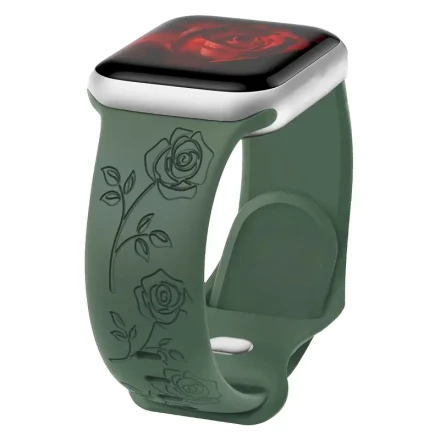 Flower Engraved 38-49mm Band Compatible with Apple Watch Bands 38mm 40mm 41mm 42mm 45mm 46mm 49mm for Women, Soft Rose Laser Silicone Wristbands Cute Sport Straps for iWatch Series 10/9/8/7/SE/6/5/4/3/2/1/Ultra/2