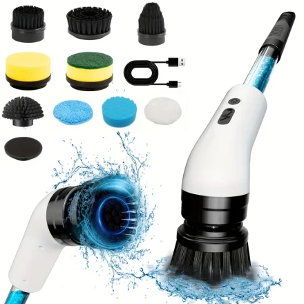 IAGREEA Electric Spin Scrubber, Can Add Cleaning Solution, Rotary Scrubber, with 9/7/5 Replaceable Brush Heads, Suitable for Multifunctional Scrubbers in Bathrooms, Kitchens, Bathtubs, Tiles, Sinks, And Cars, with 2 Adjustable Speeds