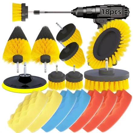 18pcs Electric Scrub Brush Accessory Kit, Multi-Purpose Scrubbing Brushes, Pads & Sponges, Durable Plastic Material, for Bathroom, Kitchen, Car Detailing & Tile Cleaning