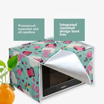 1pc Polyester Microwave Dust Cover, Full Wrap Waterproof Oil-Proof, Kitchen Decor Accessory, Owl and Floral Design
