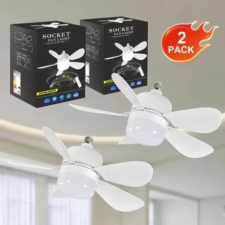 2024 New Double Pack Five-leaf Wind Speed Three-speed Adjustable LED Smart Fan, Remote Control, Three Light Changes, Suitable for Kitchen, Bedroom, Washroom, etc
