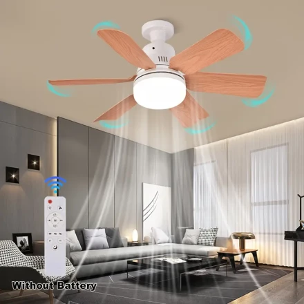 1pc Modern 6-Blade Wood Grain Ceiling Fan with LED Light and Remote, 3 Speed Settings, Flush Mount, E26/E27 Base, Indoor Use, 85V-265V, for Living Room, Bedroom, Kitchen, Study