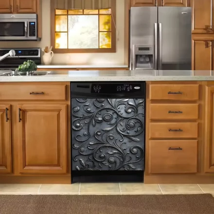 1pc Vintage Leaf Pattern 2D Metallic Vinyl Magnetic Dishwasher Cover - Reusable, Power-Free, Ideal for Refrigerator, Washing Machine, and Cabinet Decor, Durable Decoration Sticker Trim Kit