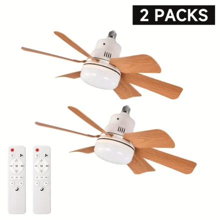 2pcs 50.8cm Ceiling Fans with LED Lights & Remote - Quiet, Dimmable E26/E27 Socket Fans for Bedroom, Kitchen, Living Room & Balcony - Easy Install, Wood Grain Design
