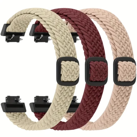 3pcs Adjustable Elastic Braided Nylon Bands for Fitbit Inspire 3/2, HR & Ace 3/2 - Sporty Stretch Replacement Wristbands