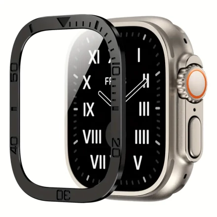 1pc 9H Hardness Tempered Glass Screen Protector for Apple Watch 49mm, Aluminum Alloy Frame, Case Friendly, Scratch Resistant, No Battery Required